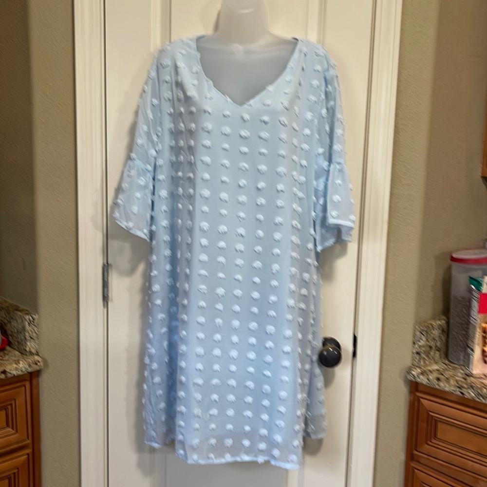 Light blue V Neck bell sleeve dress size XL. NWT